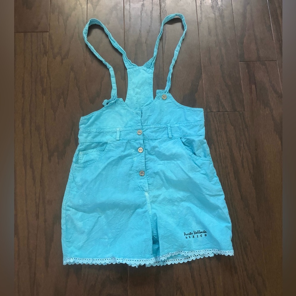 Vintage 1980s 1990s Turquoise Puerto Vallarta Mexico Tourist Romper Overalls